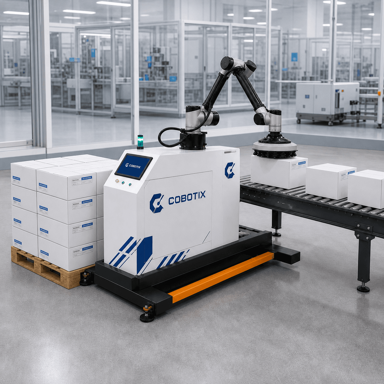Palletizing robot מסדר קרטונים על משטח