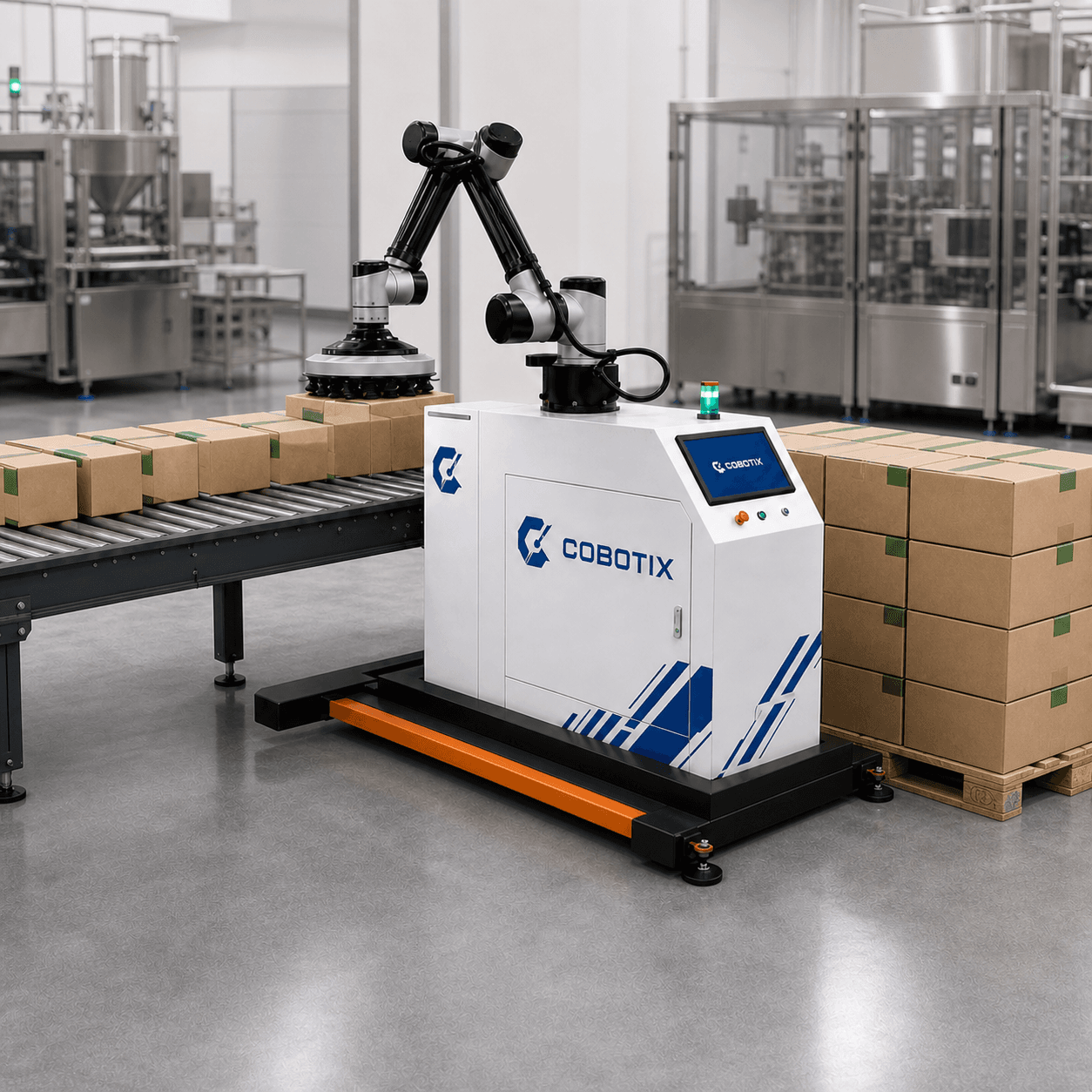 מערכת משטוח רובוטית Cobotix עם קרטונים