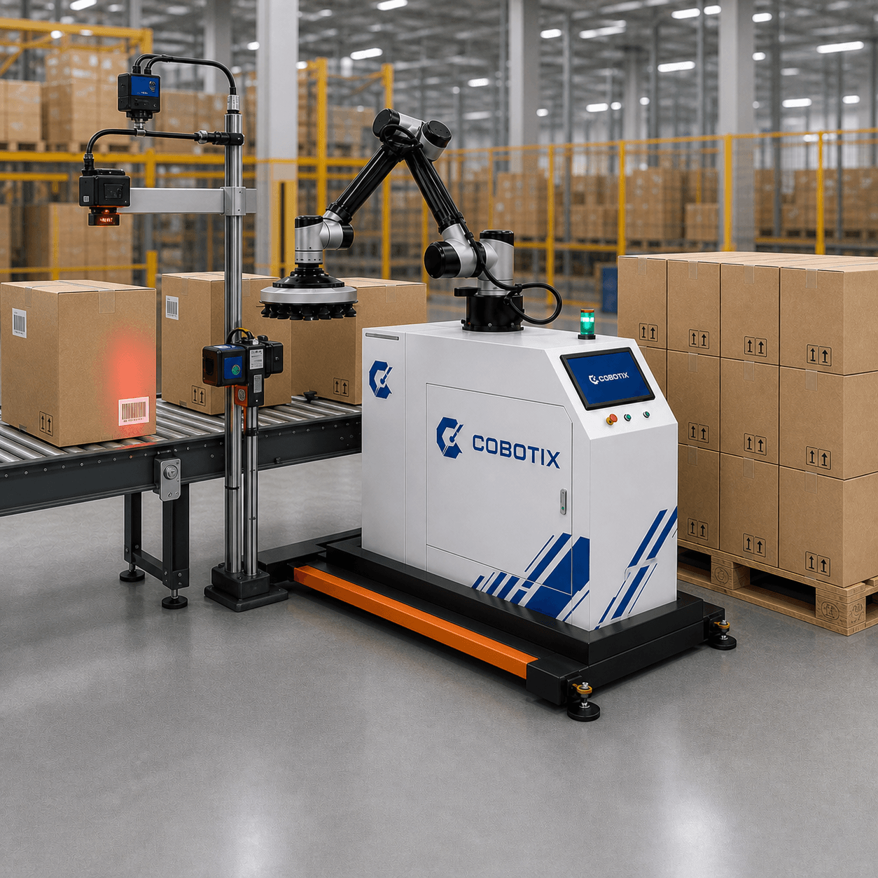 חיישני ראייה וברקוד לפני מערכת Cobotix בקו ייצור