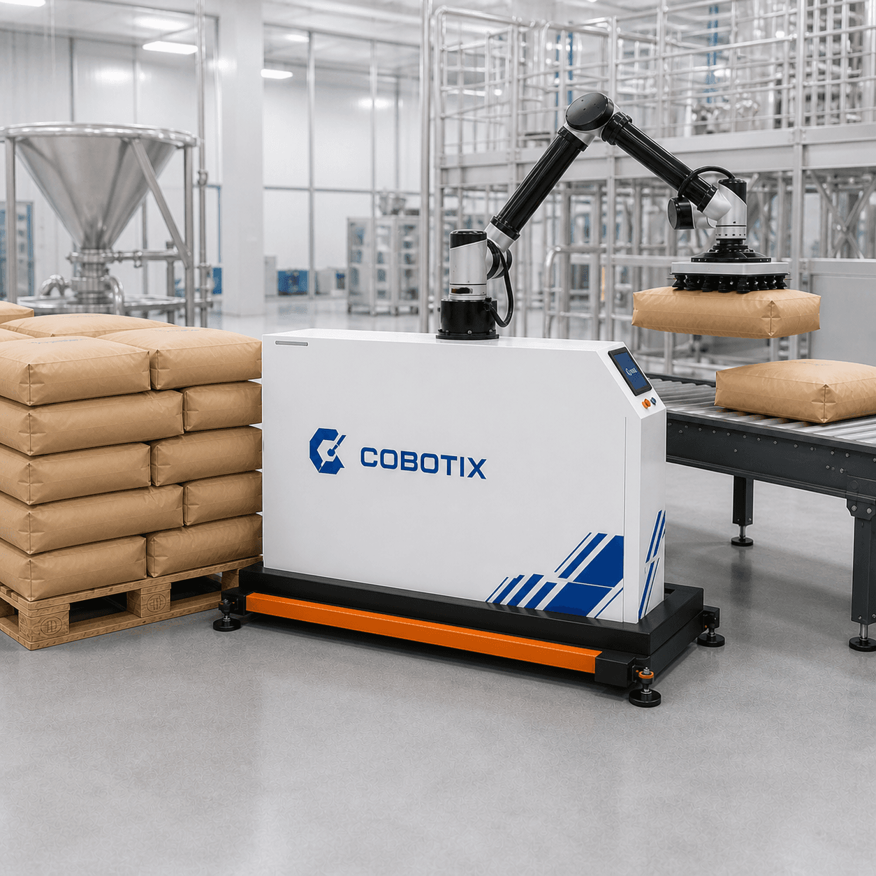 מערכת Cobotix למשטוח שקים בקצה קו