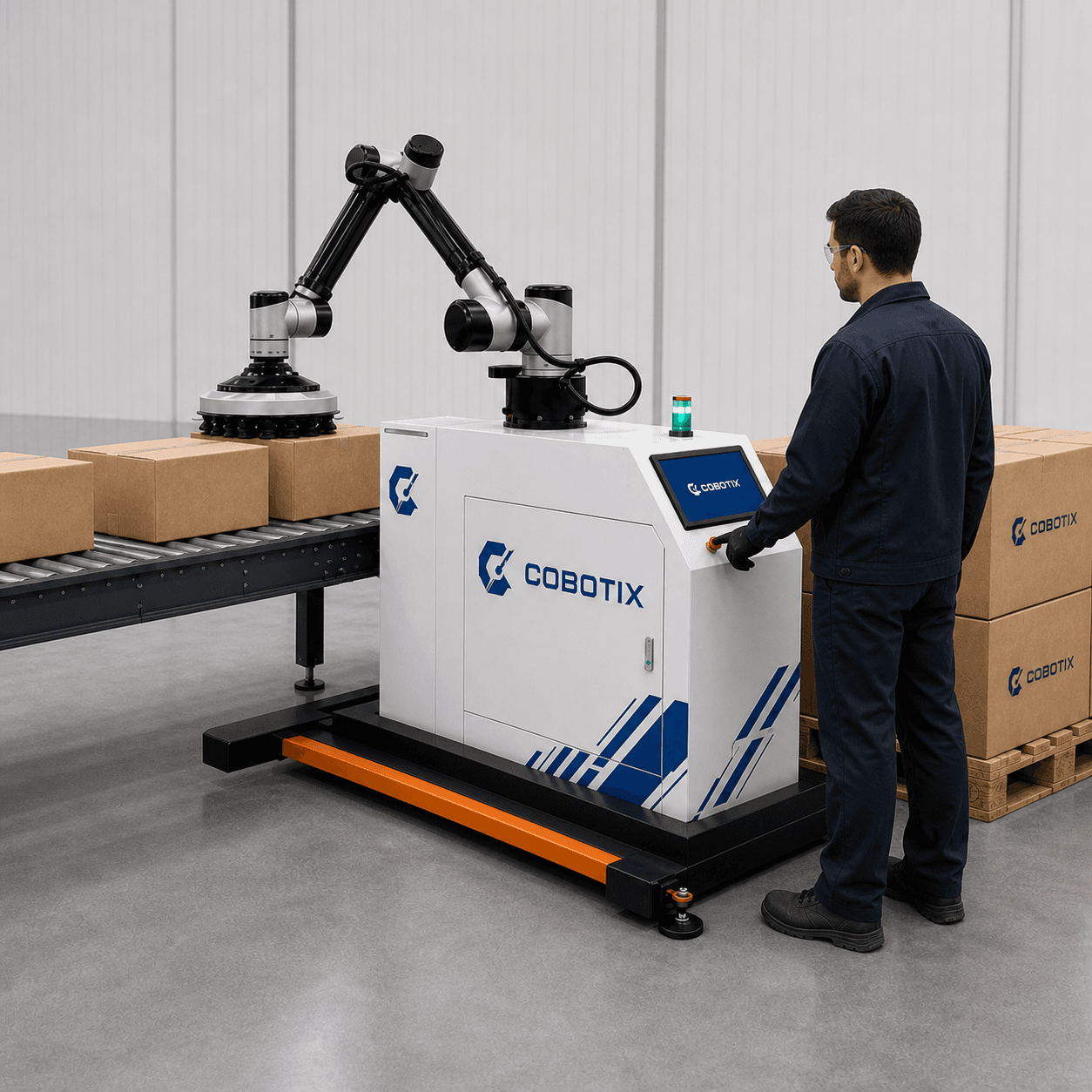 מפעיל בודק עצירת חירום במערכת Cobotix