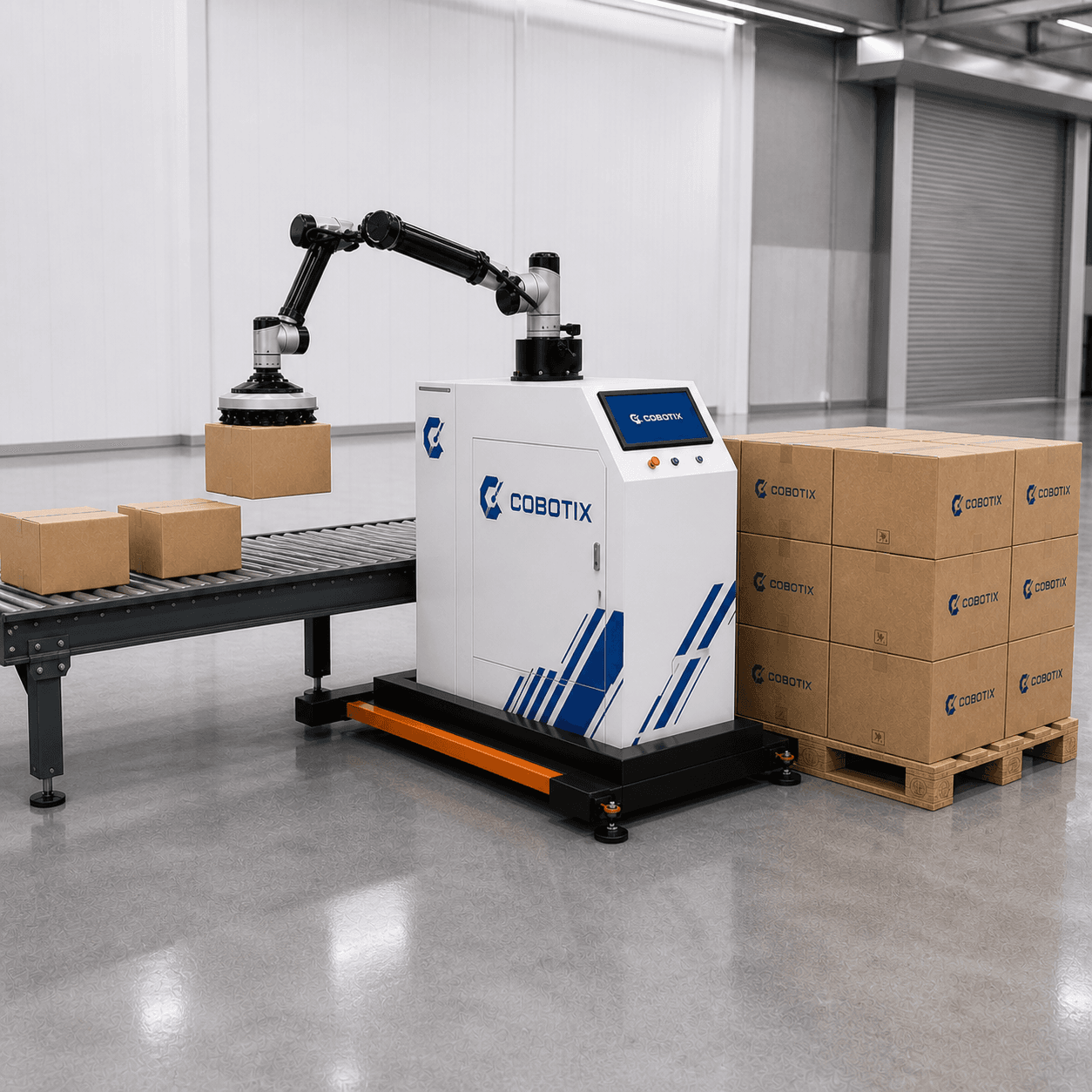 מערכת משטוח ניידת Cobotix בעמדת ייצור נקייה ומסודרת