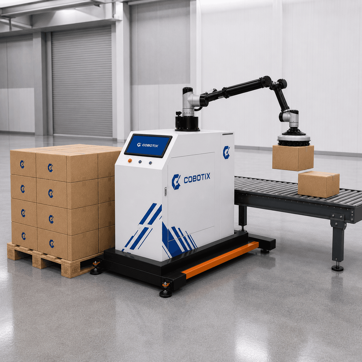 Cobotix בונה תבנית משטוח משולבת מקרטונים