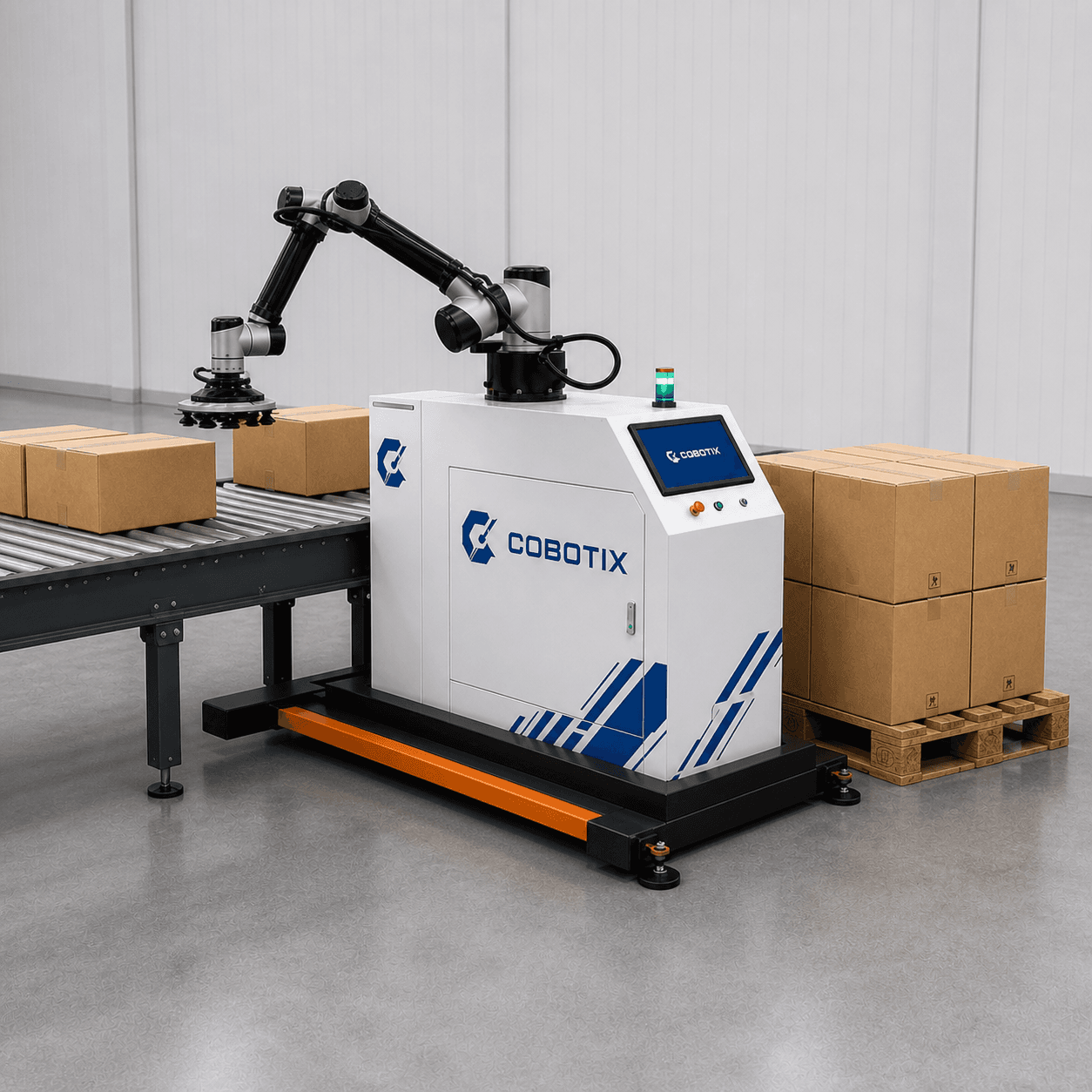 רכיבי מערכת Cobotix עם מסוע גריפר ומשטח