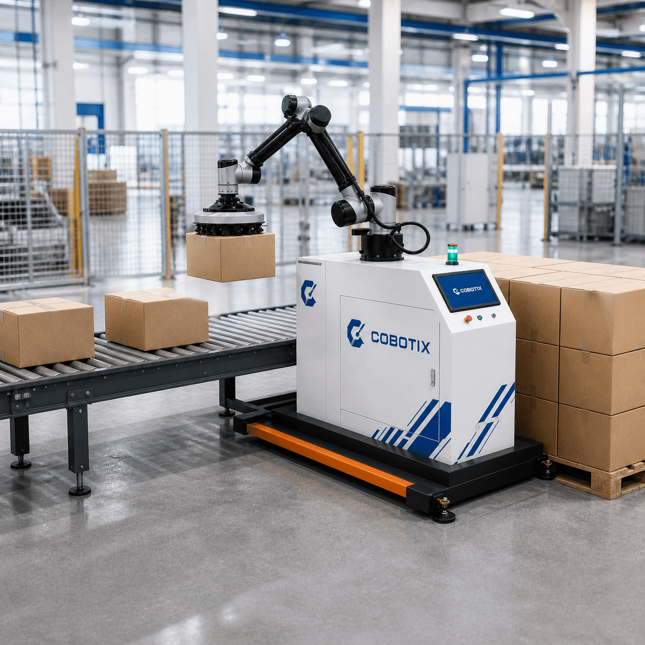 רצף קרטונים ומשטח פעיל במערכת Cobotix