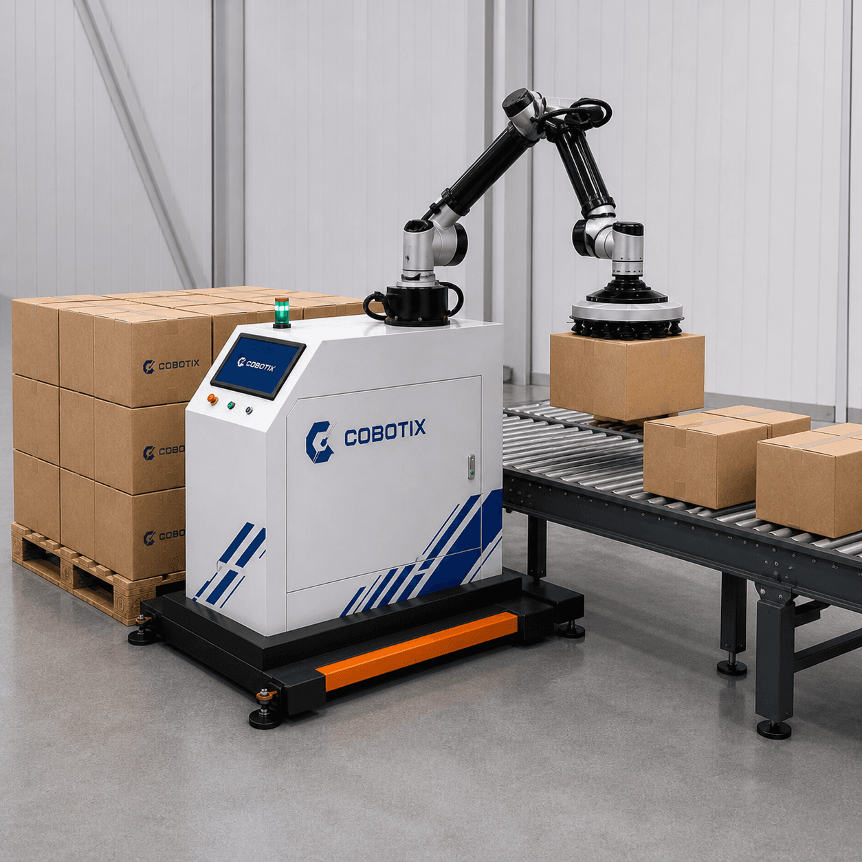 רובוט Cobotix ממשטח קרטונים בקצב רציף