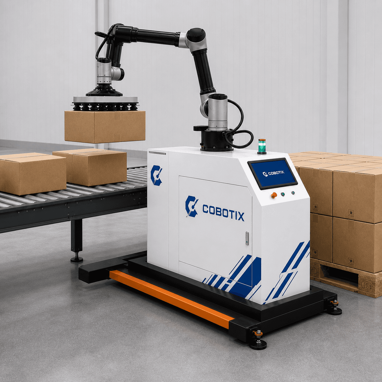 גריפר ואקום של פלטייזר Cobotix מעל קרטון
